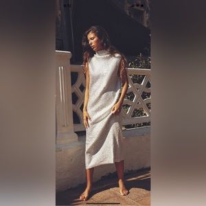 Zara Silver Crackled Metallic Knit Dress (M) NWT